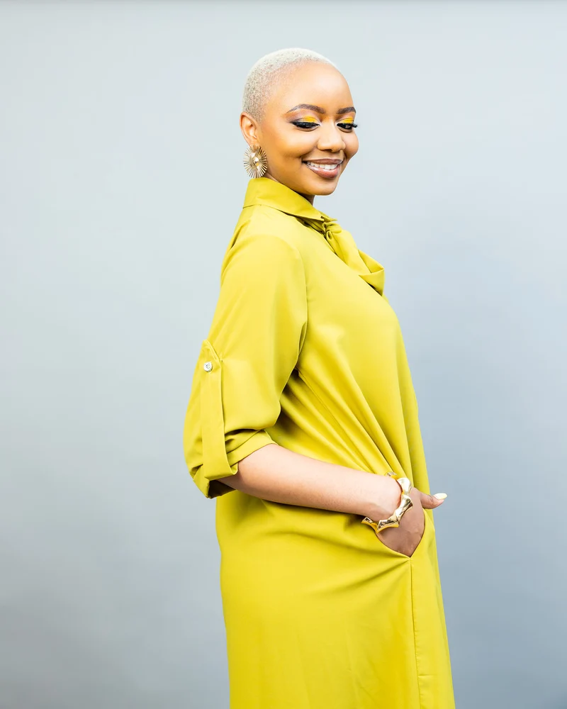 African Yuva Pearl Shift Dress - Chartreuse Green