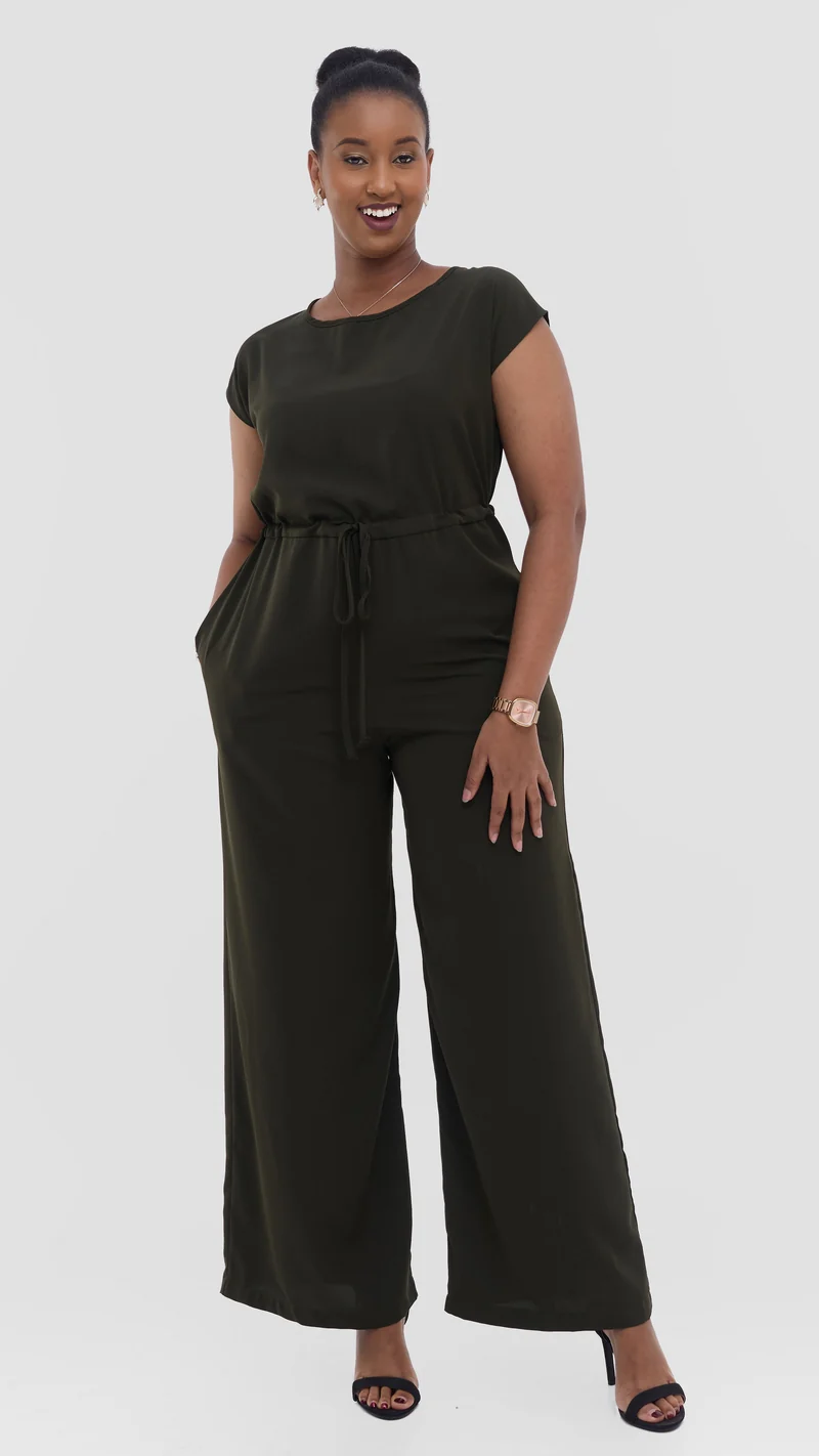 Vivo Sakari Drop Shoulder Jumpsuit in Crepe - Dark Hunters