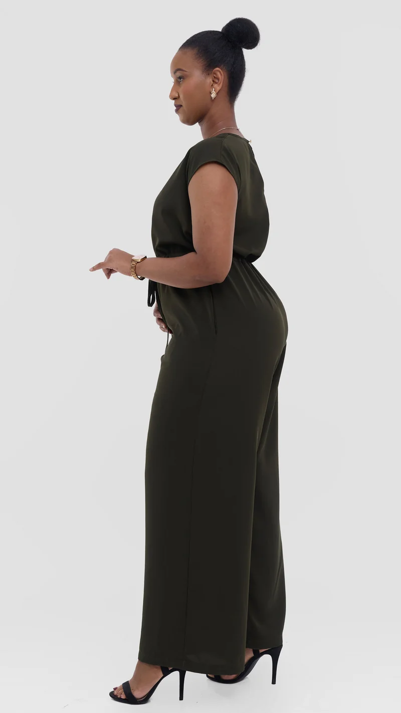 Vivo Sakari Drop Shoulder Jumpsuit in Crepe - Dark Hunters