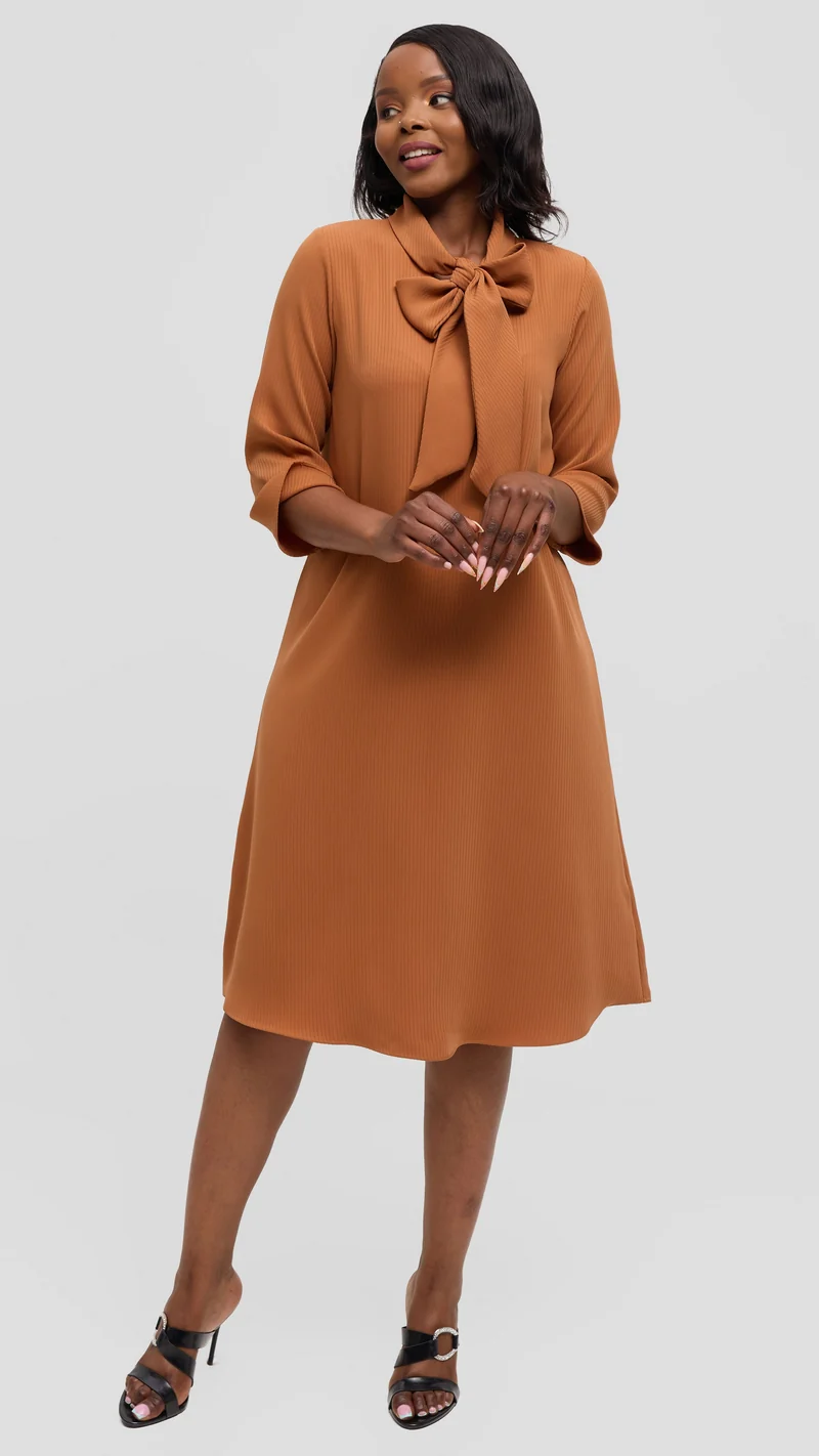 Vivo Tatili Pinstripe Tent Dress in Crepe - Light Brown