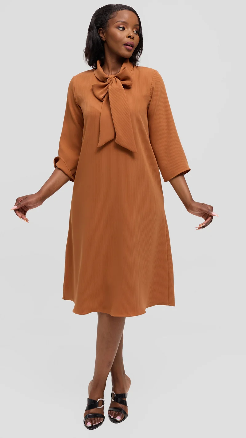 Vivo Tatili Pinstripe Tent Dress in Crepe - Light Brown