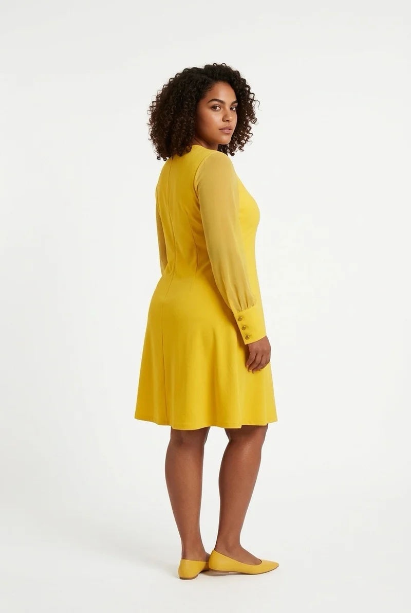 Stylish Sisters Long Sleeve Shift Dress - Mustard Yellow