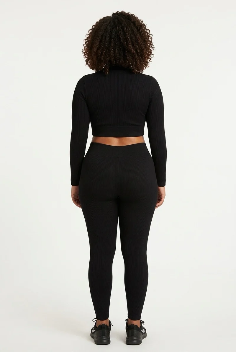 Stylish Sisters Ribbed Activewear Set - Black