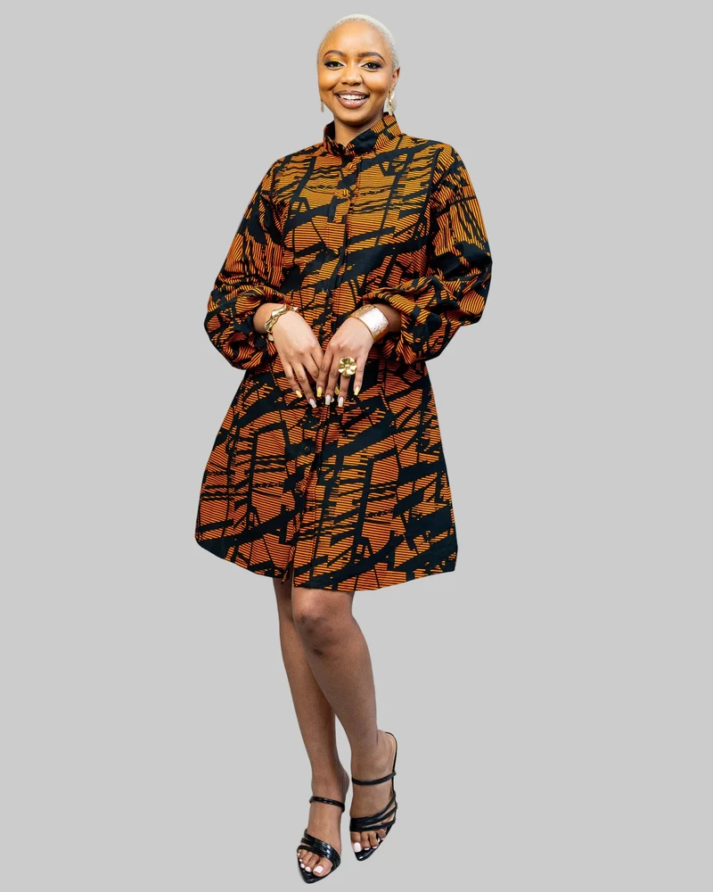 African Yuva Zahara Shift Dress - Yellow Print