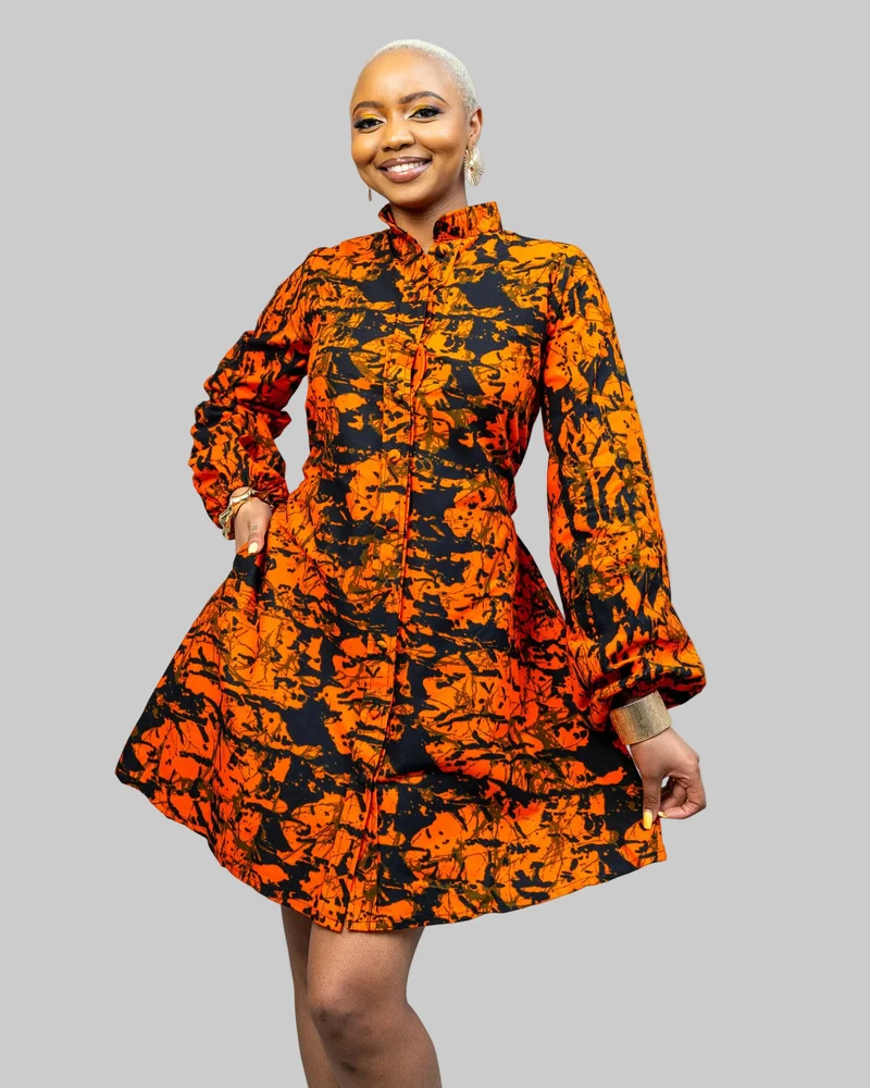 African Yuva Zahara Dress - Orange Print