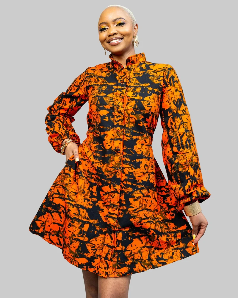 African Yuva Zahara Dress - Orange Print