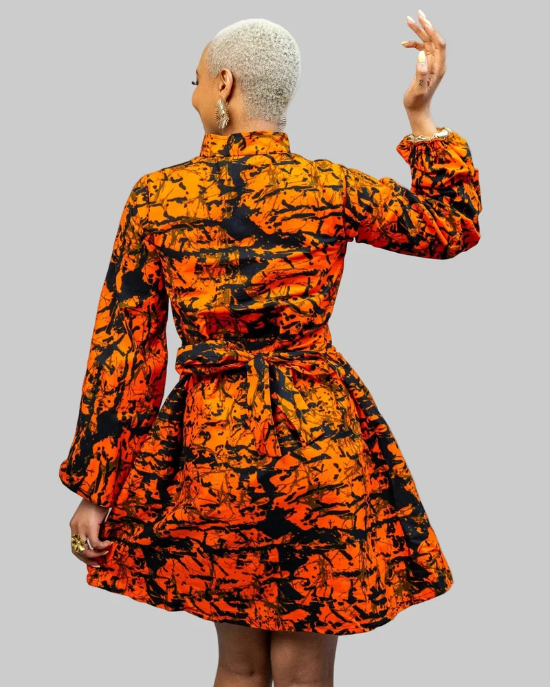 African Yuva Zahara Dress - Orange Print