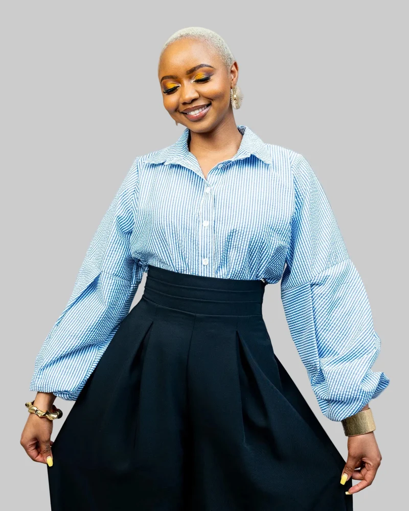 African Yuva Striped Naya Blouse - Blue / White