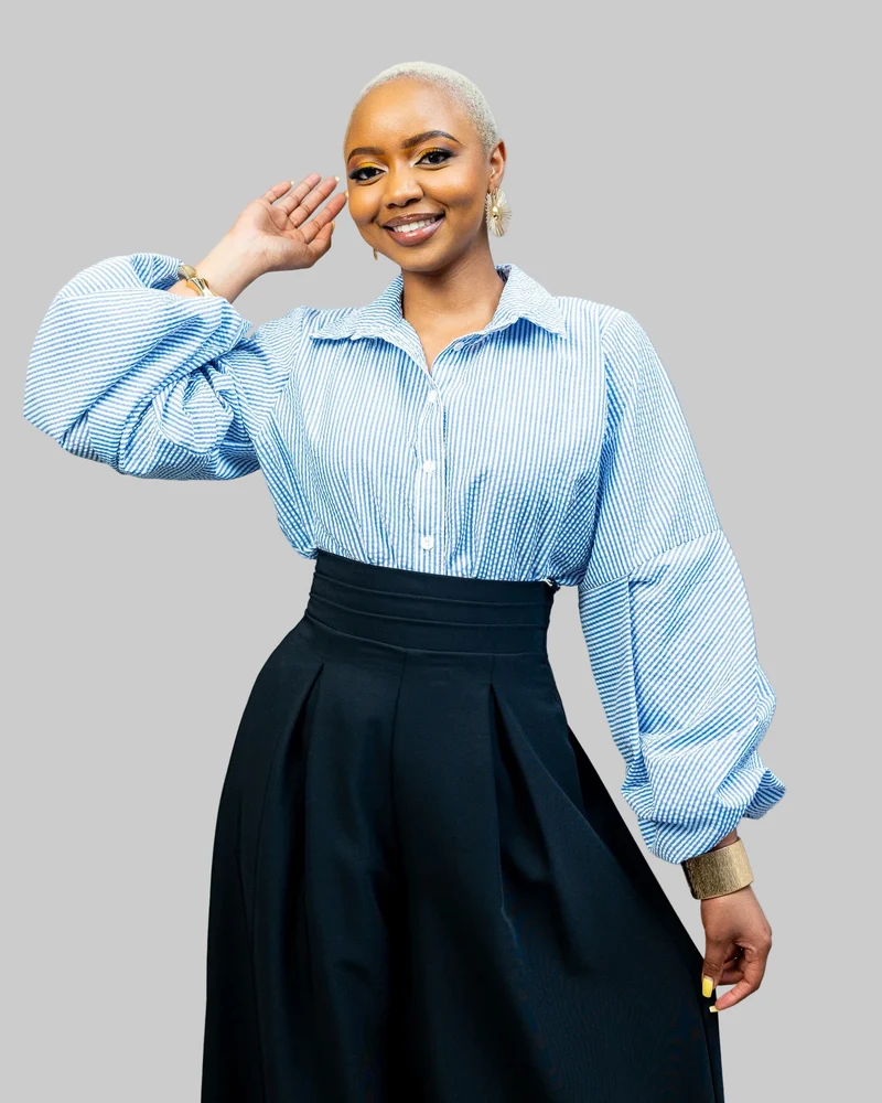 African Yuva Striped Naya Blouse - Blue / White