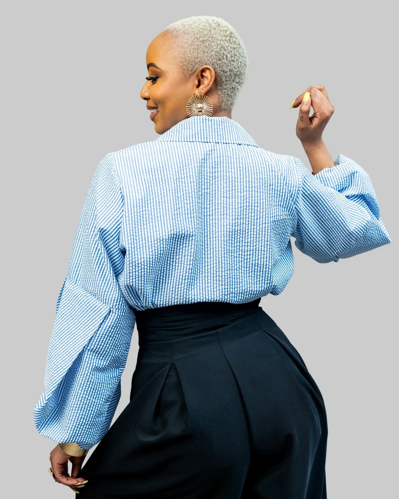 African Yuva Striped Naya Blouse - Blue / White