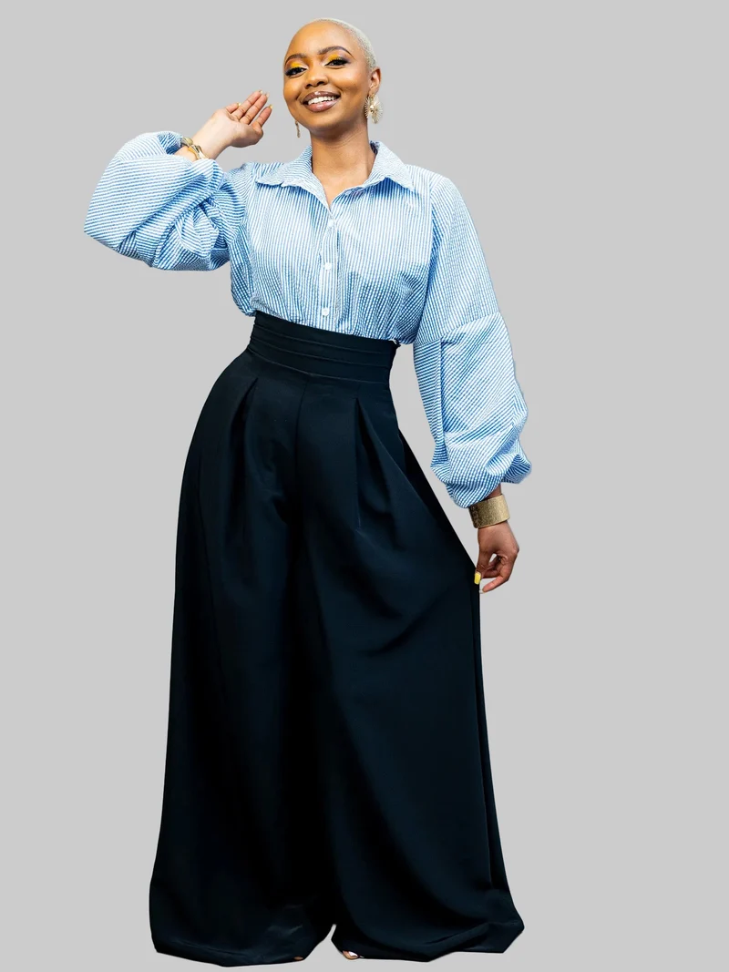 African Yuva Striped Naya Blouse - Blue / White