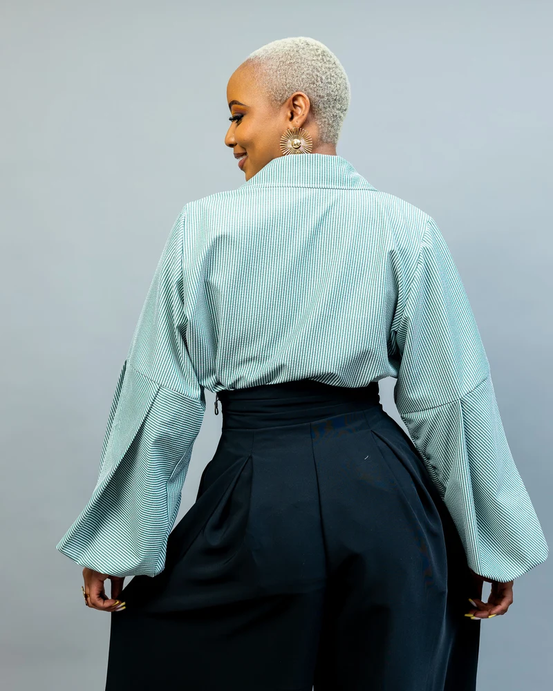 African Yuva Striped Naya Blouse - Green