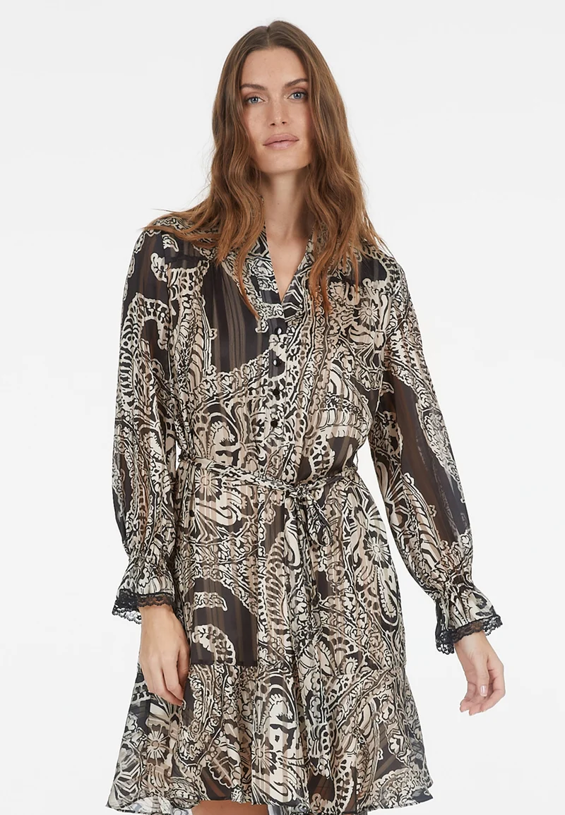 Robe courte avec imprimé paisley et détails en dentelle