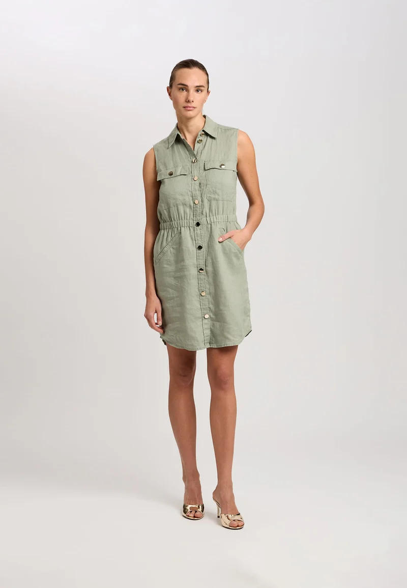 Robe chemise courte en lin sans manches