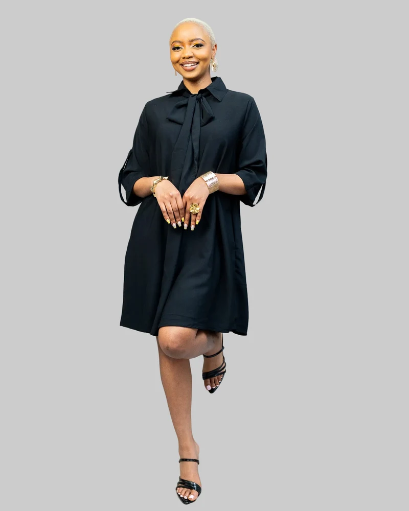 African Yuva Pearl Shift Dress - Black