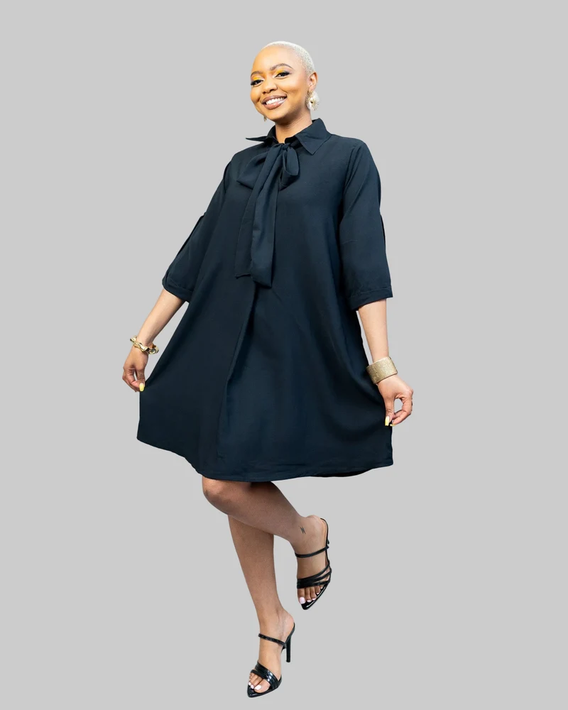 African Yuva Pearl Shift Dress - Black