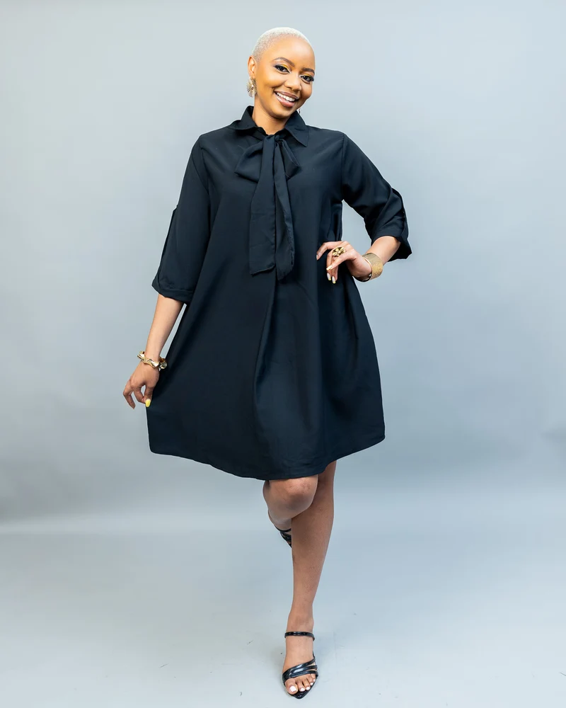 African Yuva Pearl Shift Dress - Black