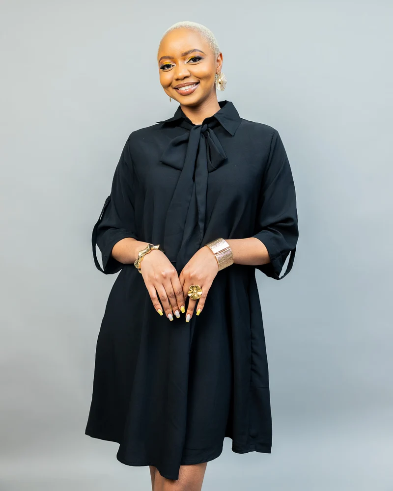 African Yuva Pearl Shift Dress - Black