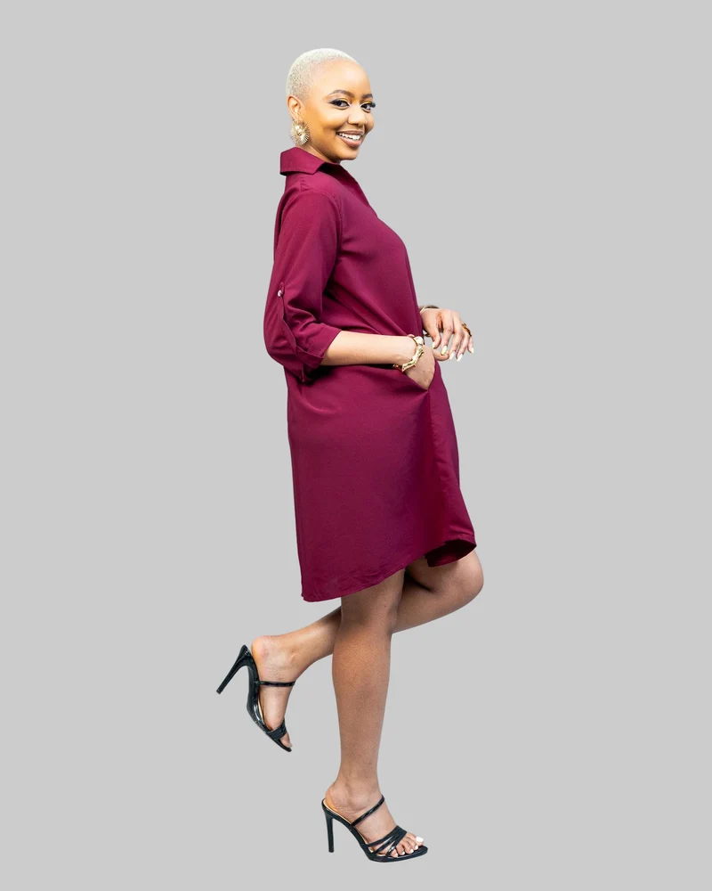 African Yuva Pearl Shift Dress - Burgundy