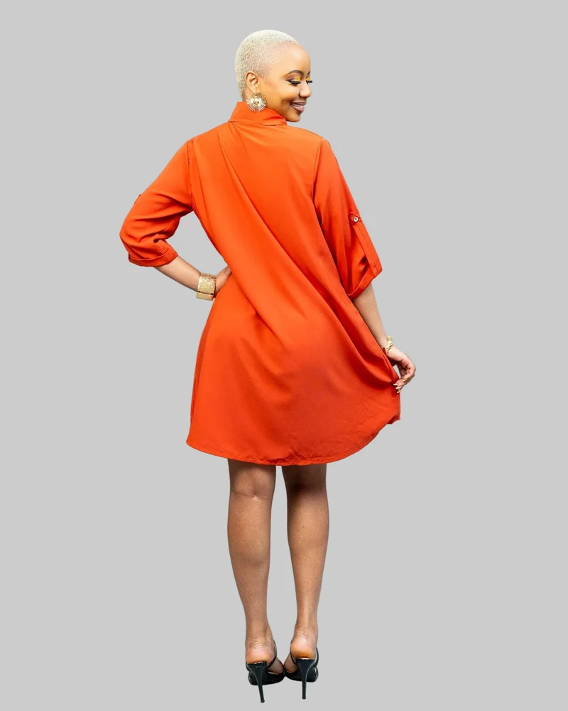 African Yuva Pearl Shift Dress - Rust