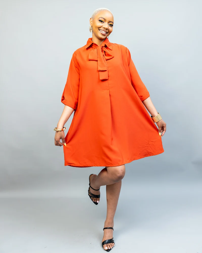 African Yuva Pearl Shift Dress - Rust