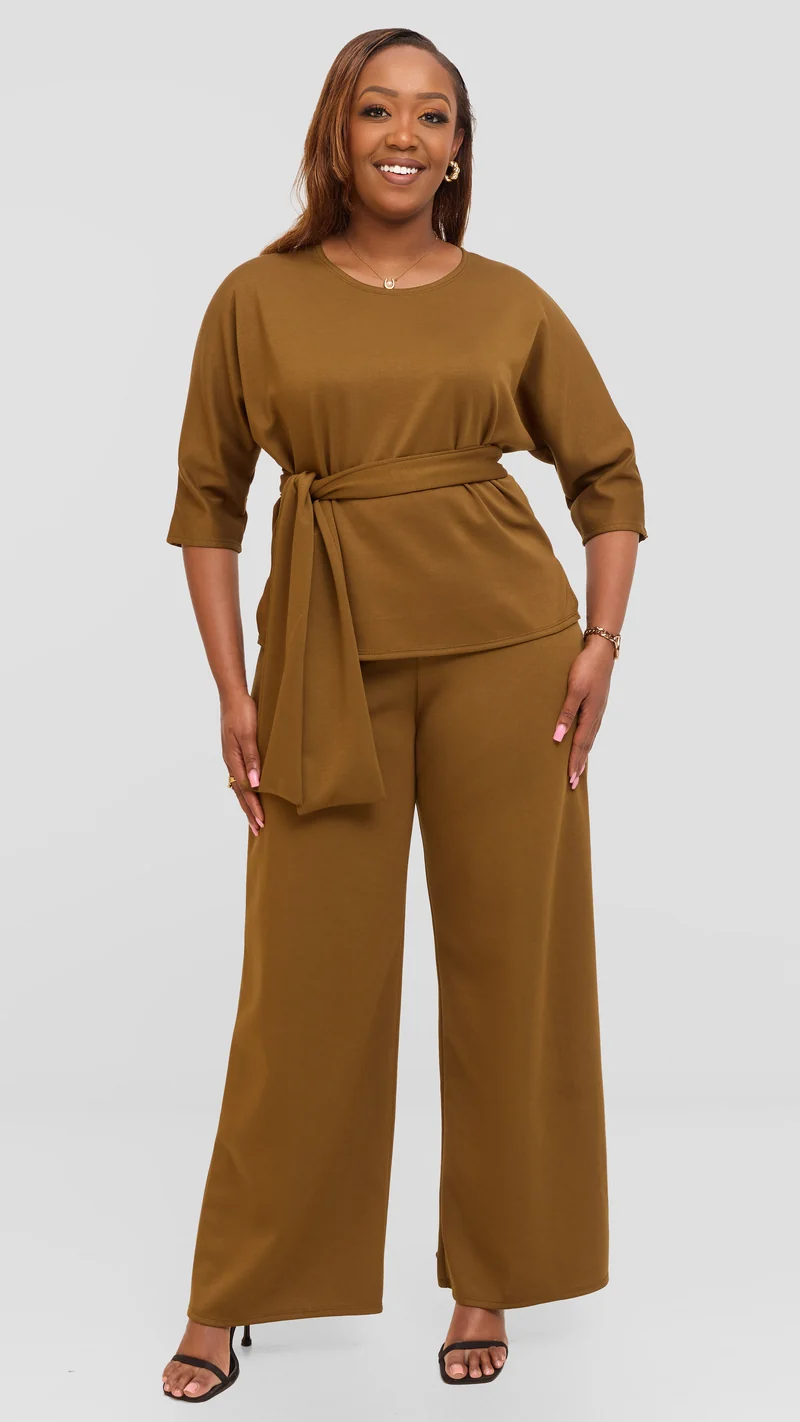 Vivo Wide Leg Pants in Scuba - Olive