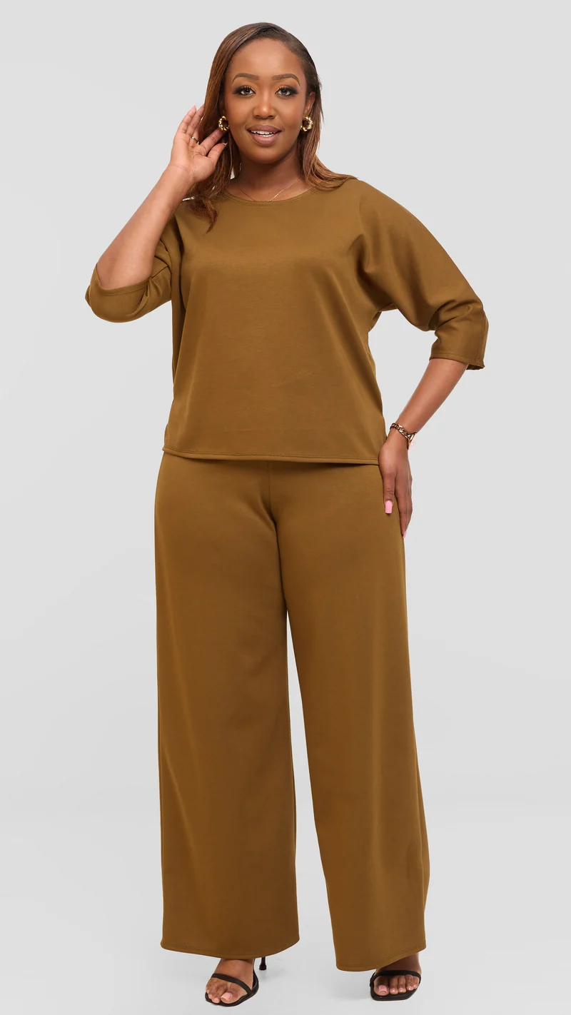Vivo Wide Leg Pants in Scuba - Olive