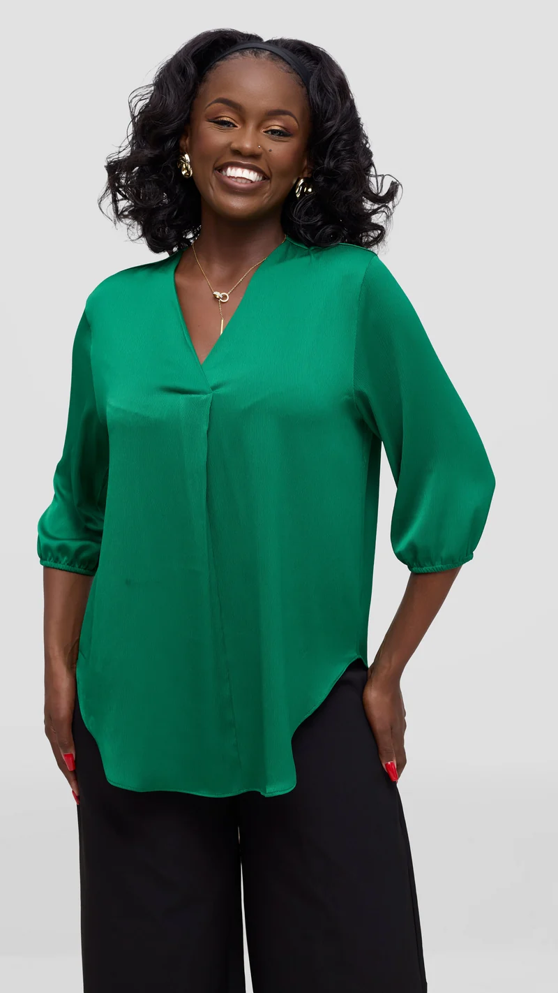 Vivo Dua Shirt in Textured Satin - Green