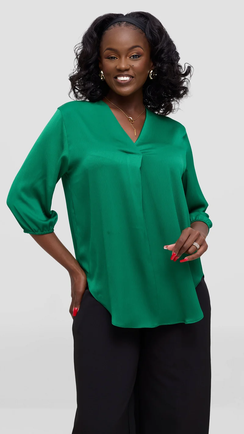 Vivo Dua Shirt in Textured Satin - Green