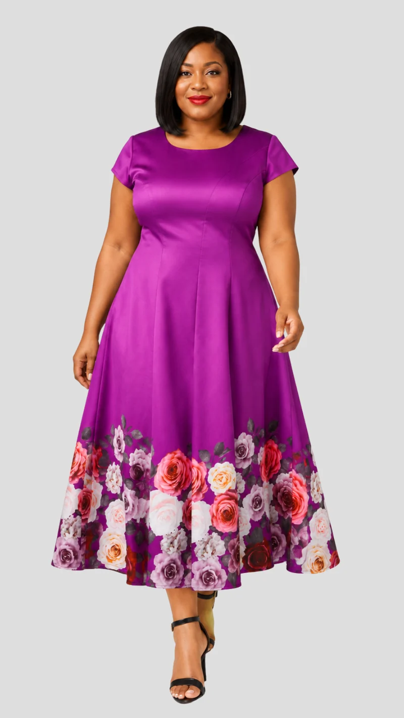 The Fashion Frenzy Novella Rose Midi Dress - Purple