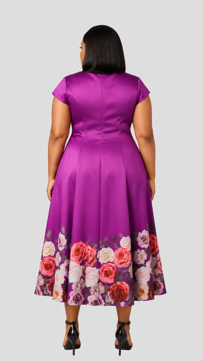 The Fashion Frenzy Novella Rose Midi Dress - Purple