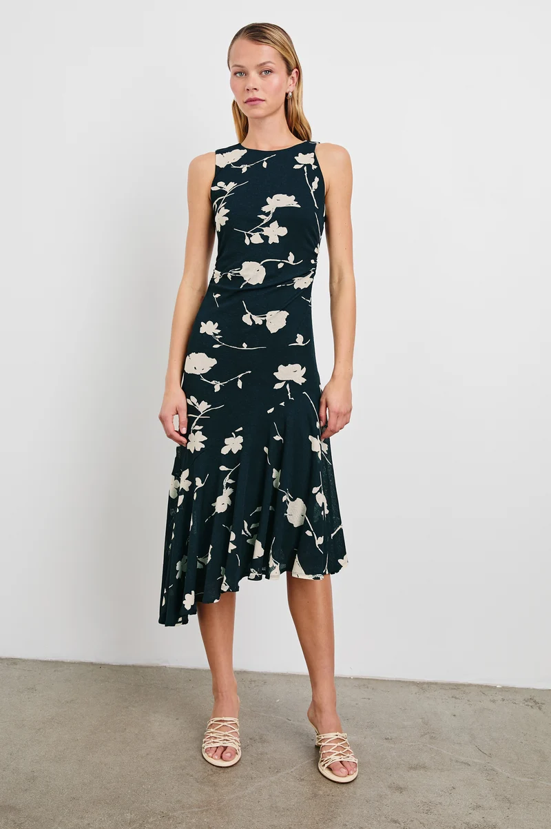 Robe midi drapée avec imprimé de roses Daija