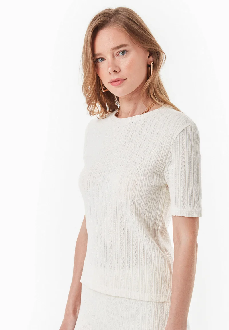 Jacquard Rib Top mit 1/2 Arm
