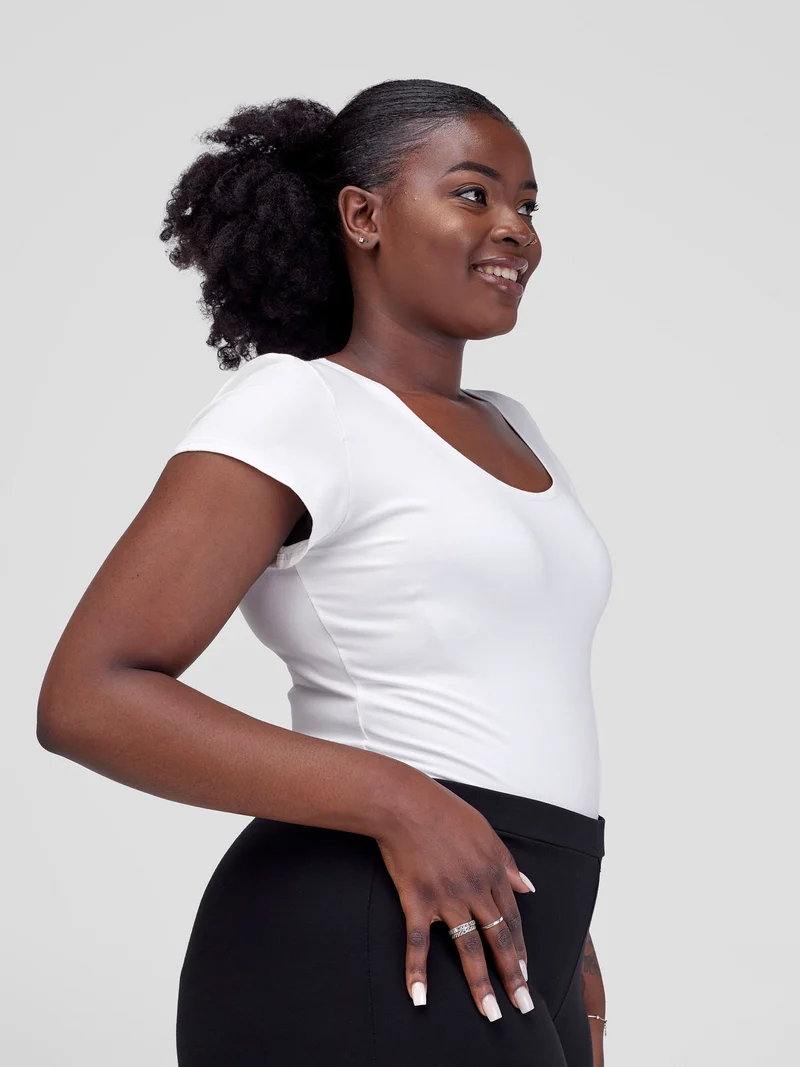 Vivo Basic Cap Sleeve Bodysuit in Rayon - Off White