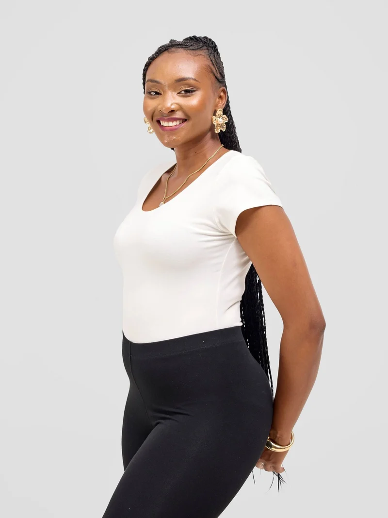 Vivo Basic Cap Sleeve Bodysuit in Rayon - Off White