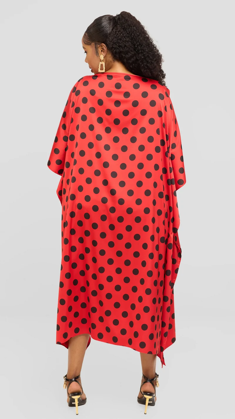 Vivo Maxi Kaftan in Satin - Red / Black Polka Print