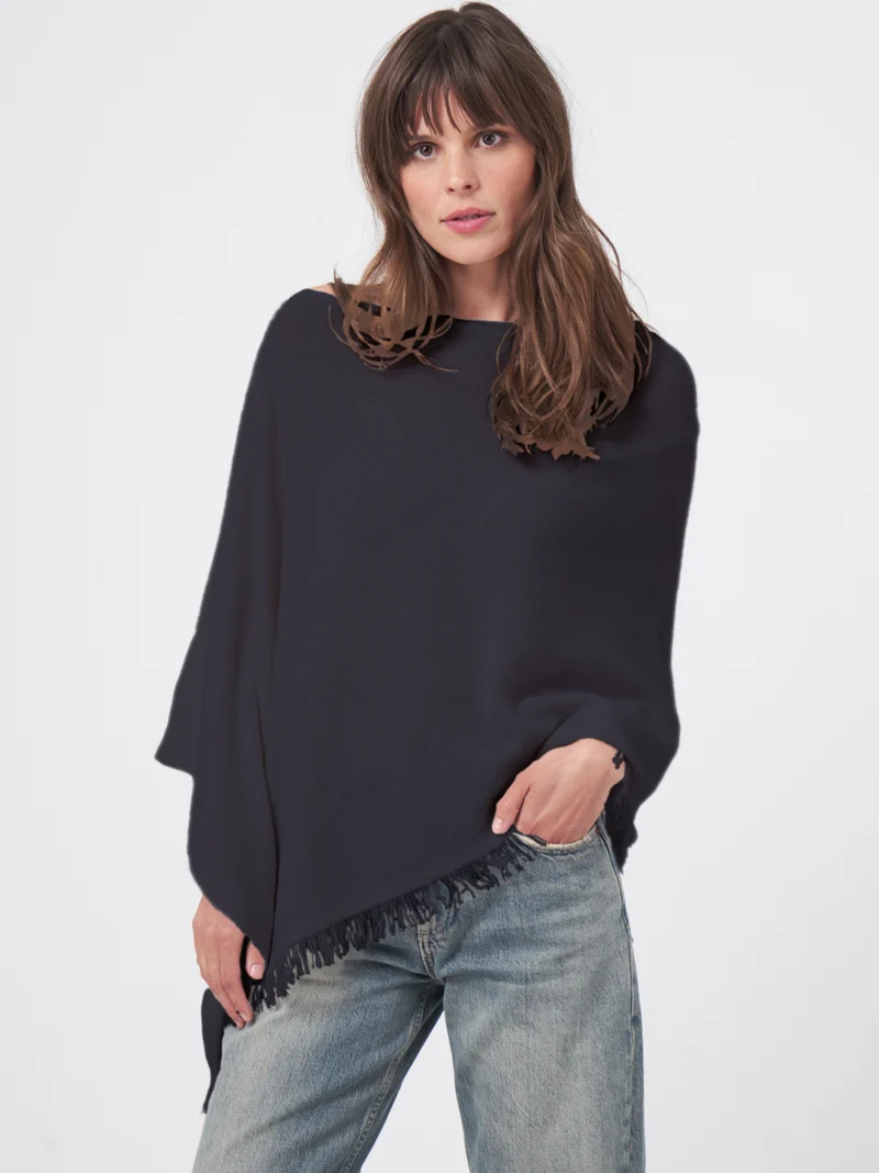 Poncho en cachemire avec franges