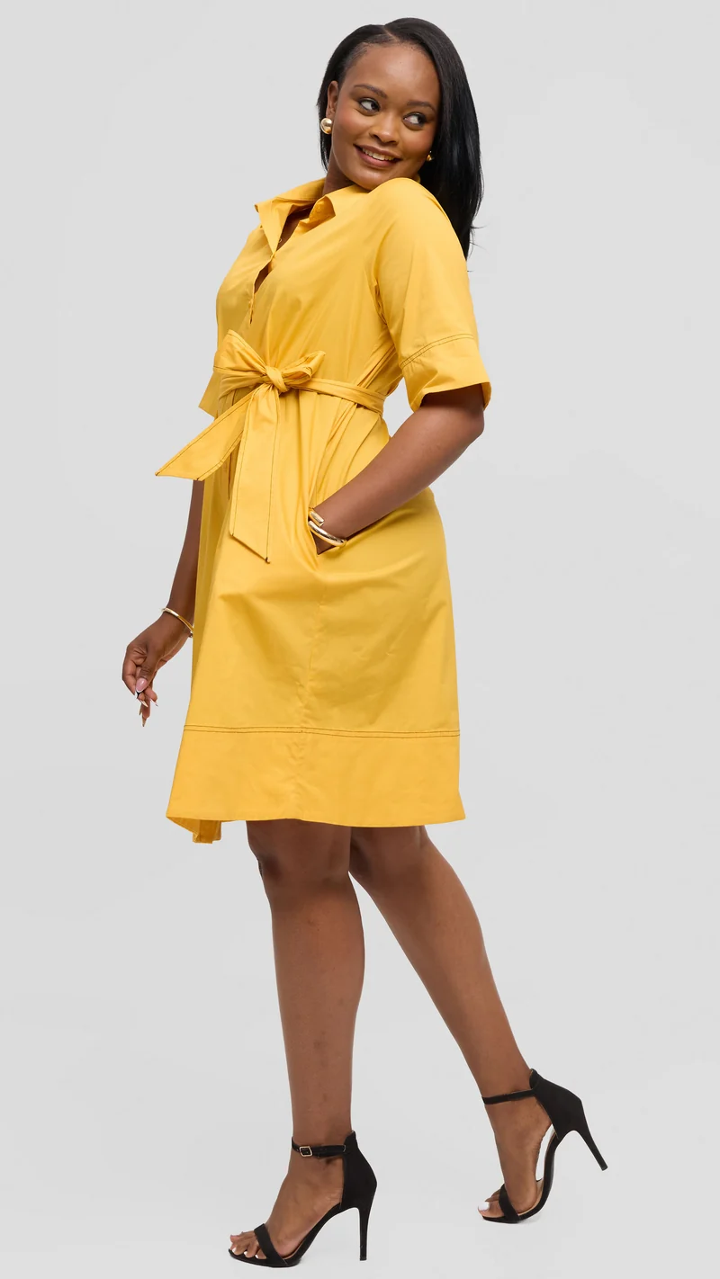 Vivo Lulu Contrast Stitch Tent Dress in Cotton - Yellow