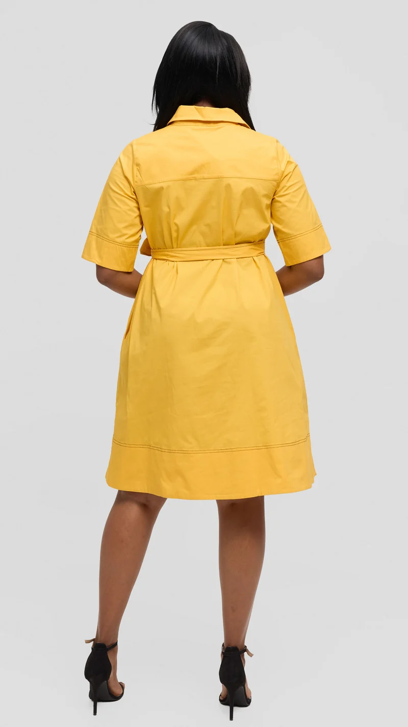 Vivo Lulu Contrast Stitch Tent Dress in Cotton - Yellow