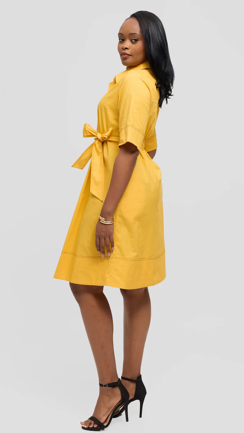 Vivo Lulu Contrast Stitch Tent Dress in Cotton - Yellow