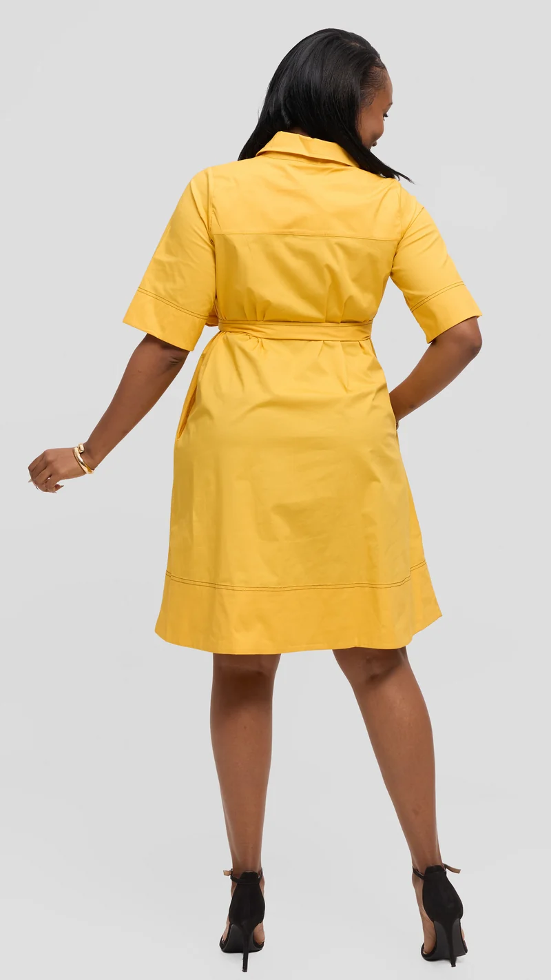 Vivo Lulu Contrast Stitch Tent Dress in Cotton - Yellow