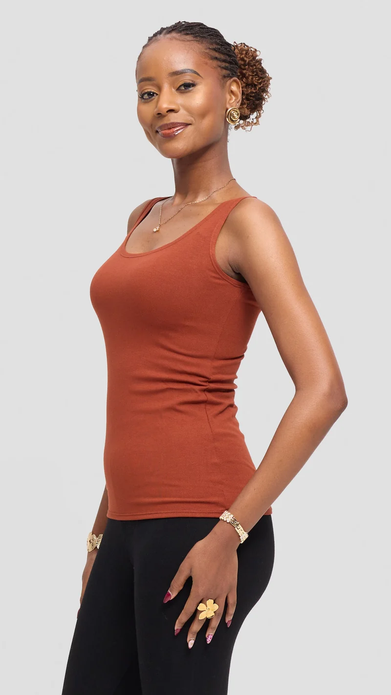 Vivo Basic Tank Top in Jersey - Dark Rust