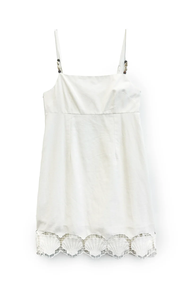 Robe courte en lin avec broderie coquillages Susana