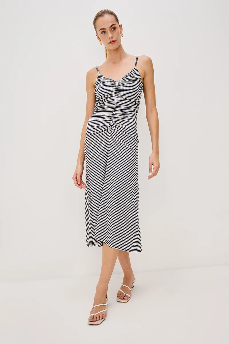 Robe midi froncée avec motif vichy Mari