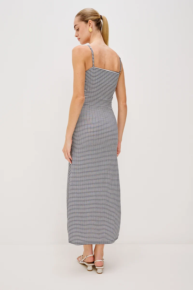 Robe midi froncée avec motif vichy Mari