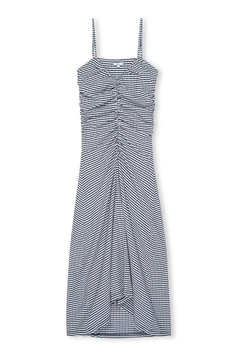 Robe midi froncée avec motif vichy Mari