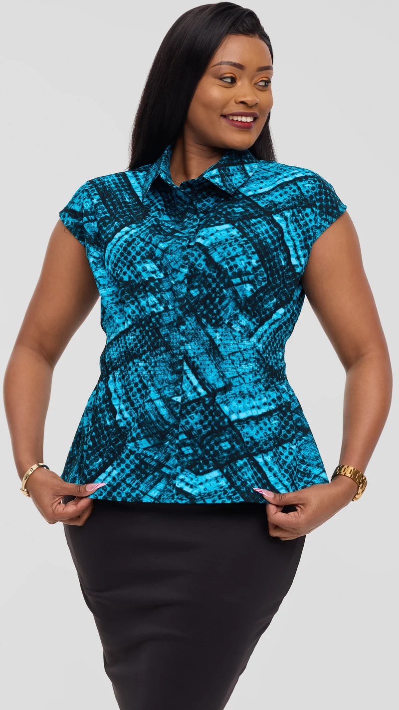 Vivo Peplum Top in Kitenge - Utulivu Print