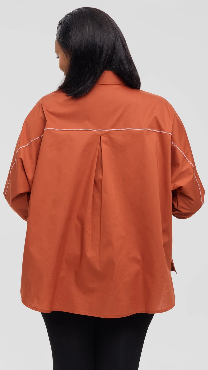 Vivo Back Pleat Loose Top in Cotton - Rust