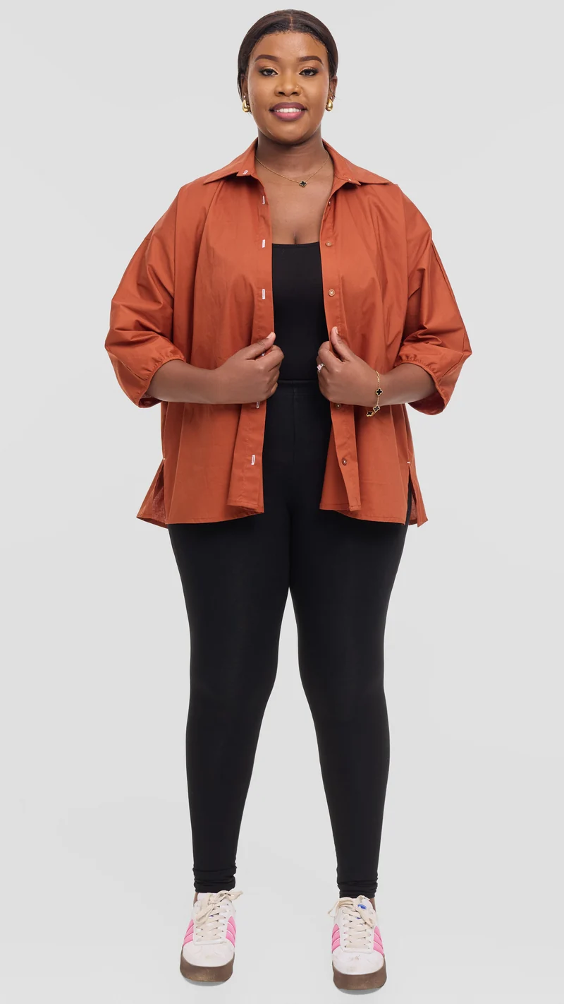 Vivo Back Pleat Loose Top in Cotton - Rust