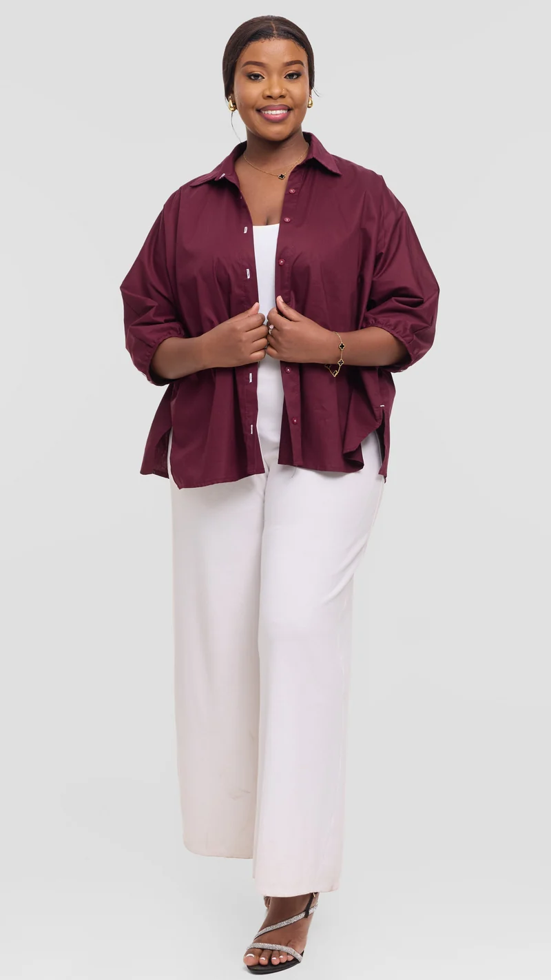 Vivo Back Pleat Loose Top in Cotton - Mulberry